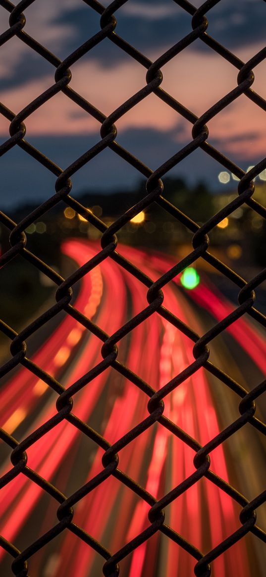 fence, mesh, lowlight, night, street