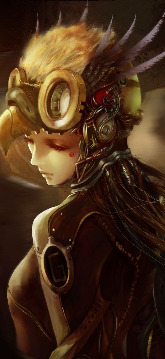 art, steampunk, mask, armor, girl, boy