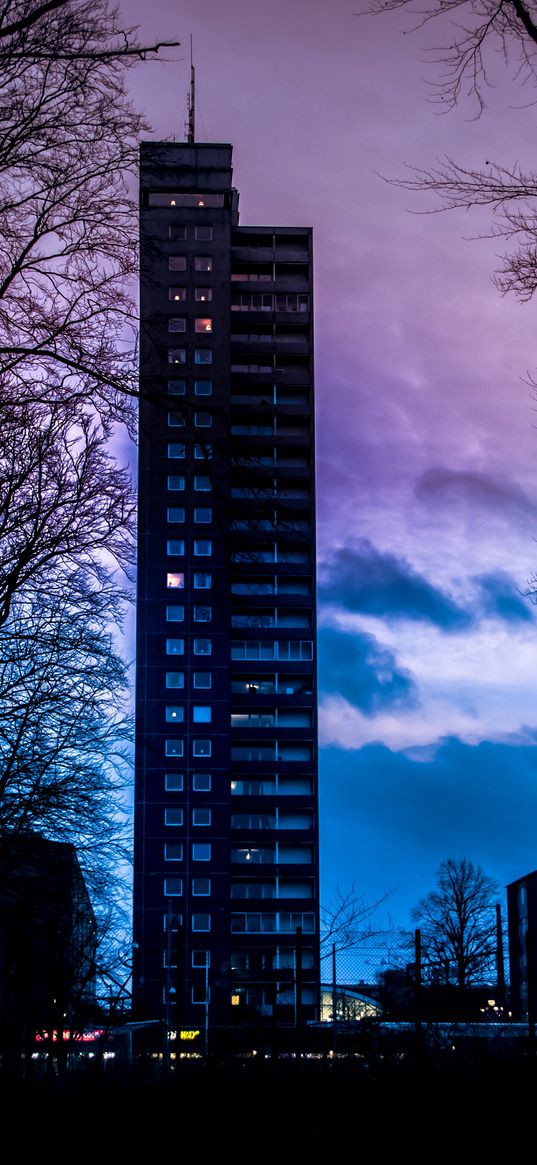 building, sunset, sweden, clouds