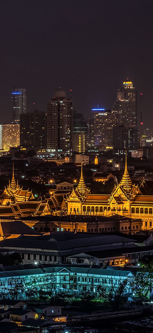 night city, palace, city lights, bangkok, thailand