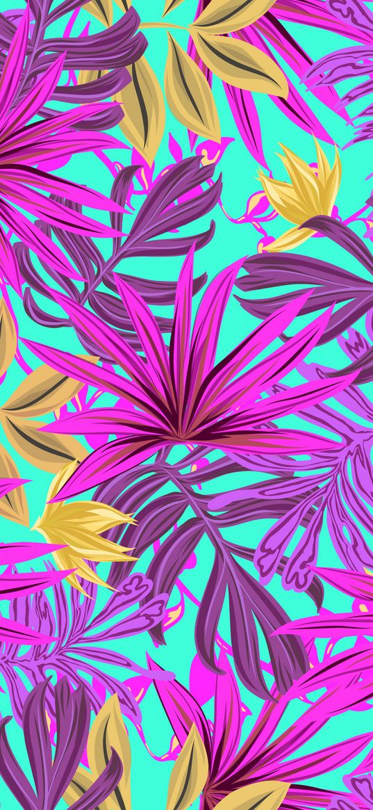 leaves, art, bright, tropical