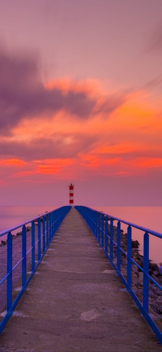 pier, lighthouse, sea, sunset, skyline, port-la-nouvelle, france