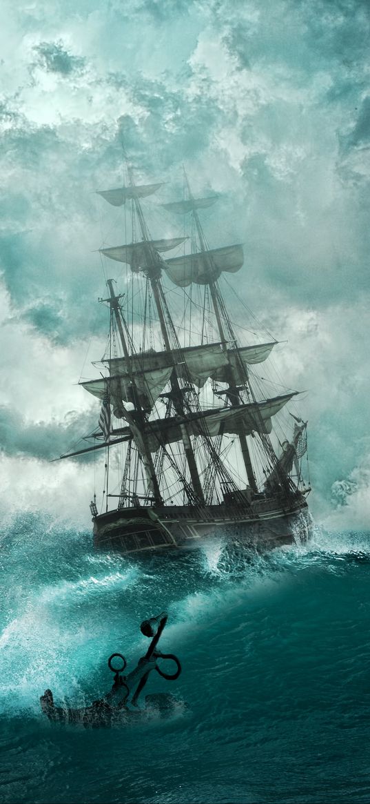 ship, storm, waves, anchor, photoshop