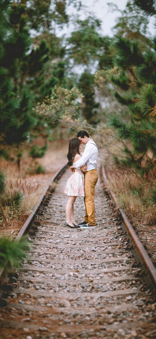 couple, love, railroad, tenderness, love story