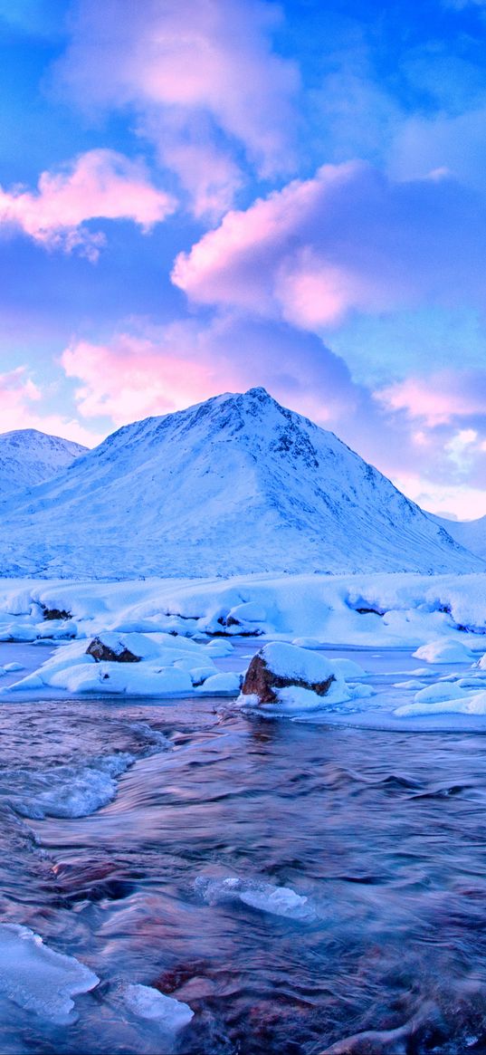 highlands, river, snow, ice, scotland