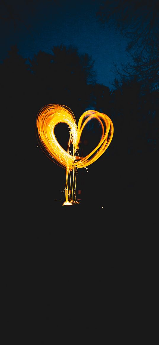 heart, light art, night, long exposure