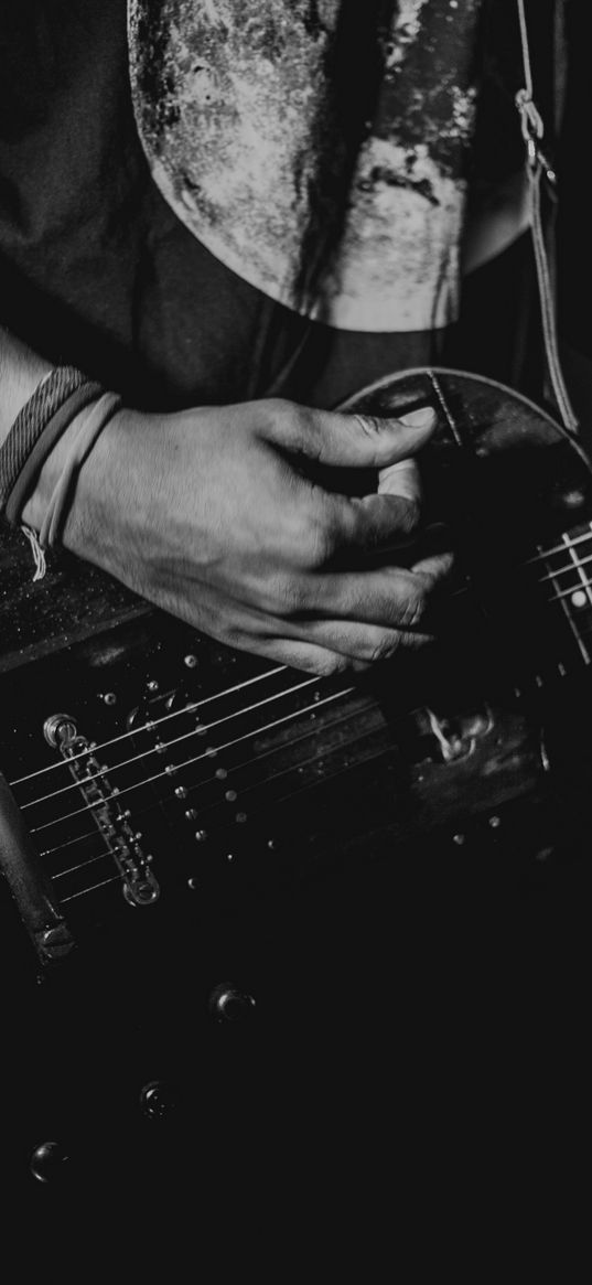 guitar, guitarist, bw, musical instrument