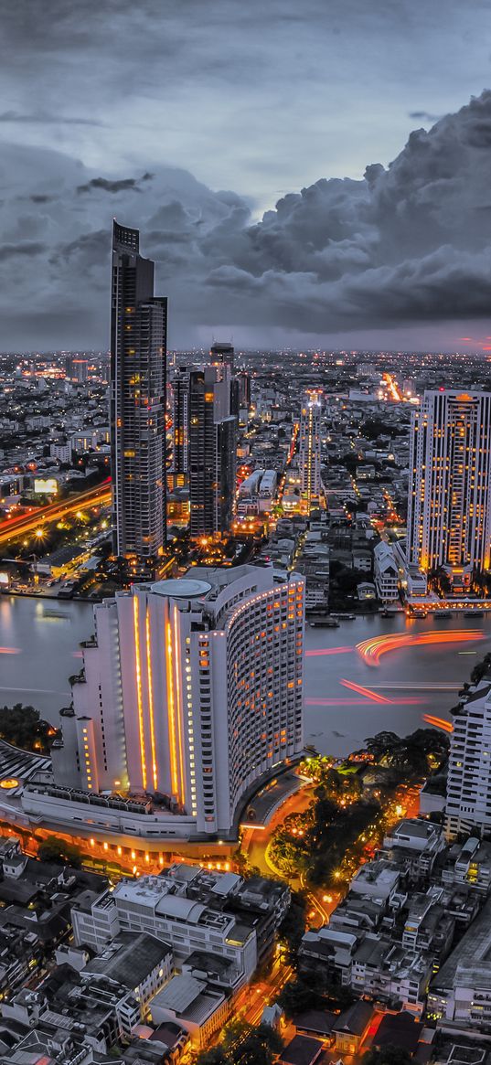 bangkok, night city, view from above, skyscrapers, metropolis