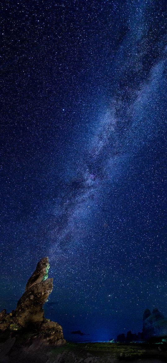 milky way, starry sky, rocks, night