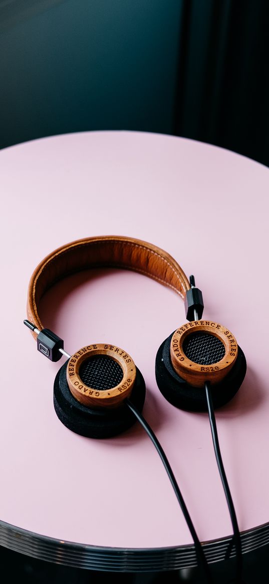 headphones, table, pink, audio