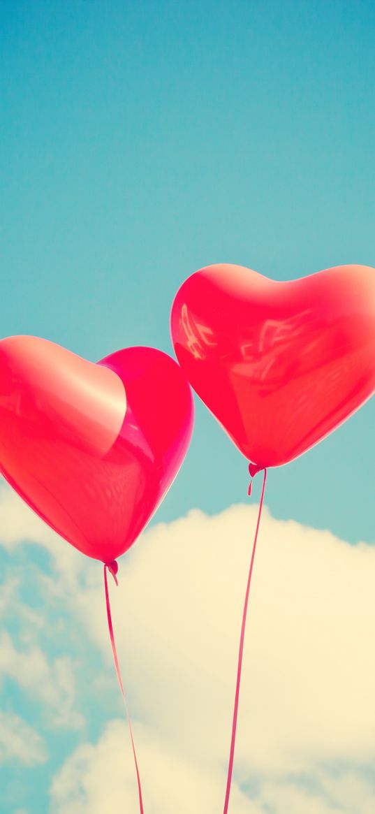 balloons, heart, love, sky, lightness