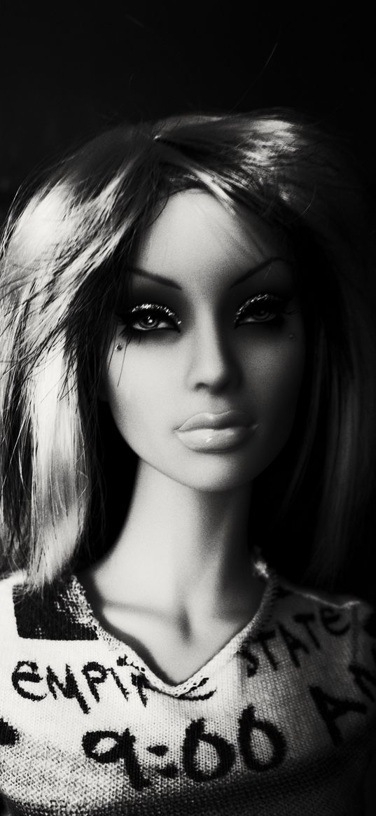 doll, bw, girl, face, toy