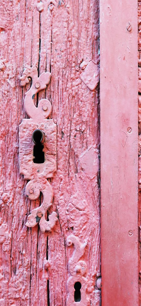 keyhole, door, pink, shabby, old