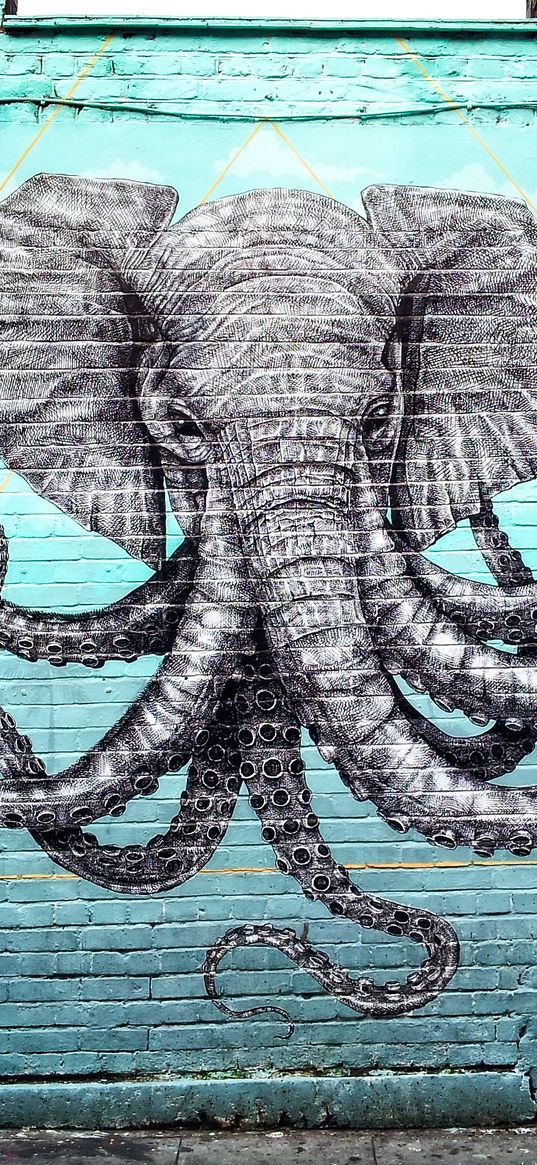 graffiti, elephant, octopus, tentacles, art