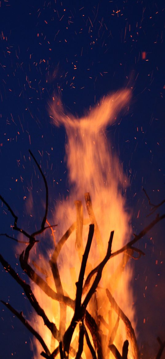 bonfire, fire, branches, sparks