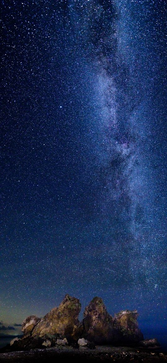 starry sky, milky way, stars, rocks