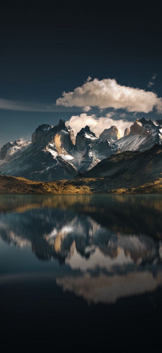 mountains, lake, national park, reflection, torres del paine, chile