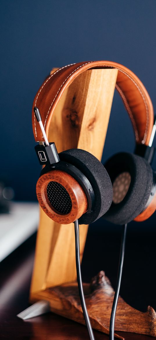 headphones, audio, style, wooden