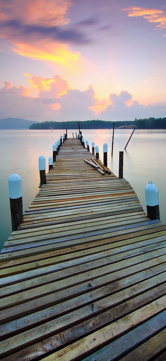 pier, sunset, lake, boardwalk