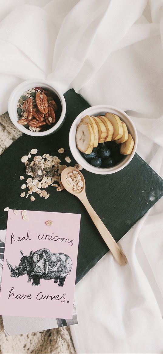 breakfast, postcard, nuts, fruit, morning