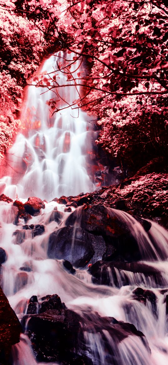 waterfall, photoshop, stones, current, red