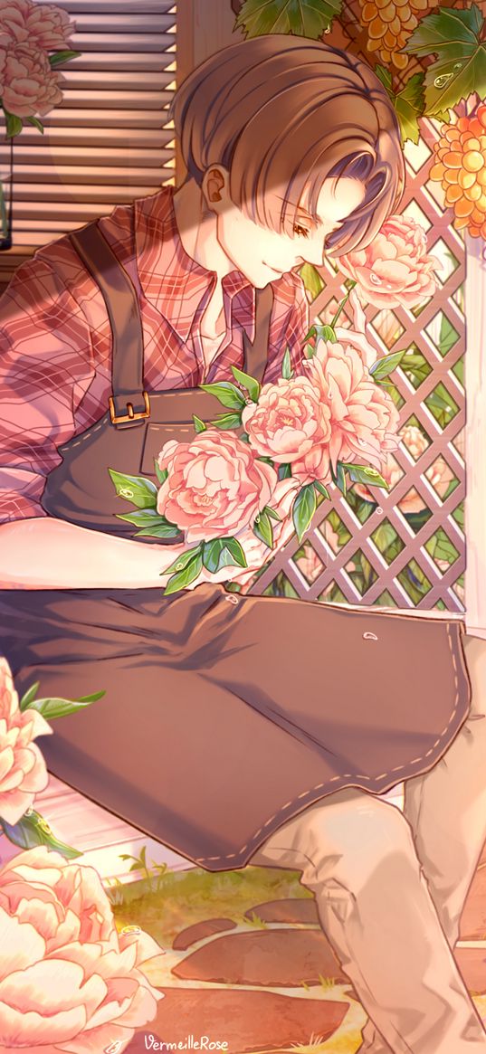 gardener, anime, guy, flowers