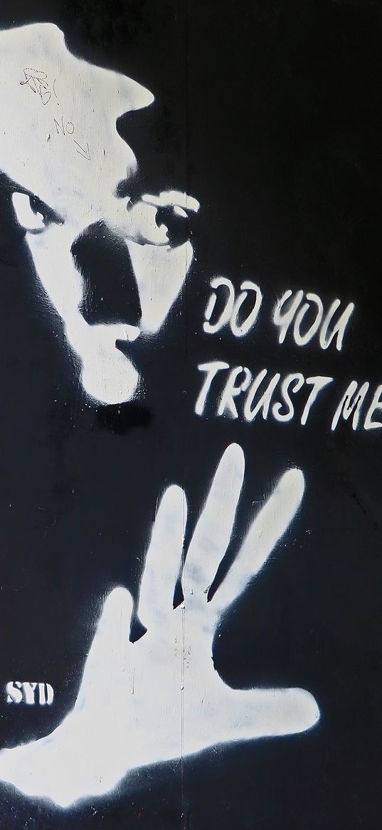 graffiti, art, bw, question, trust