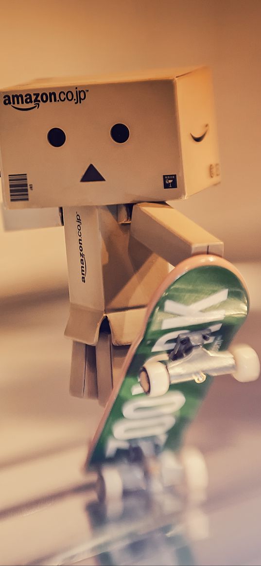 danbo, cardboard robot, skateboard, blur