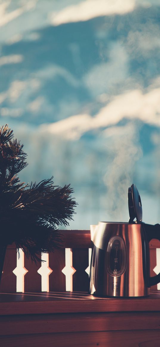 kettle, steam, plant, rest, shadow