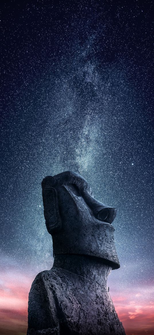 moai, statue, idol, easter island, starry sky