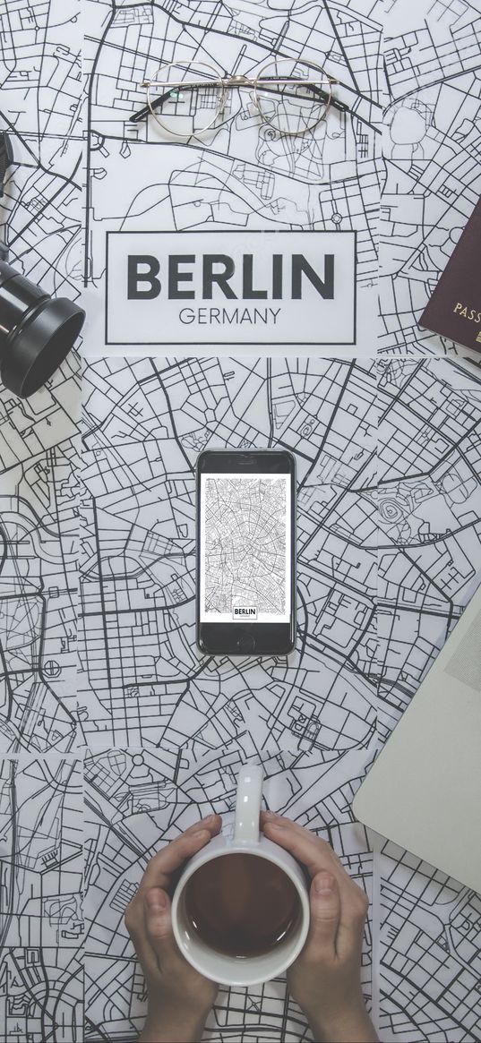 travel, map, berlin, camera, passport, laptop, hands, plan