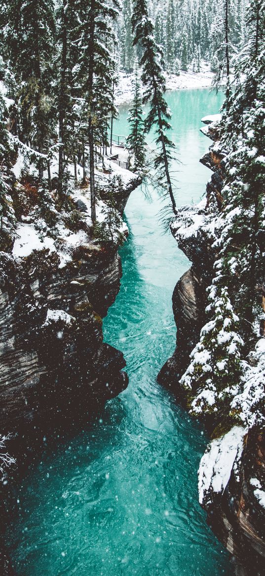 waterfall, cliff, canyon, athabasca, canada