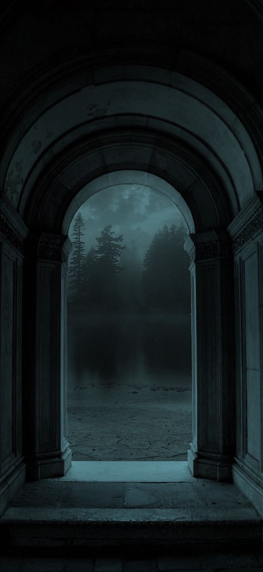 arch, fog, door, gloomy, surrealism