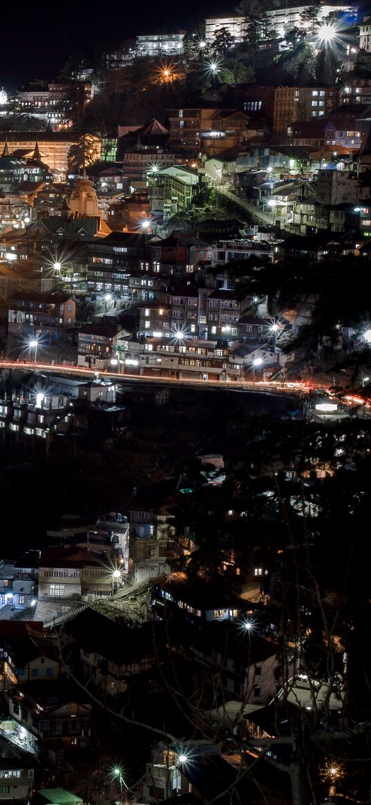 city, night, city lights, shimla manali, india