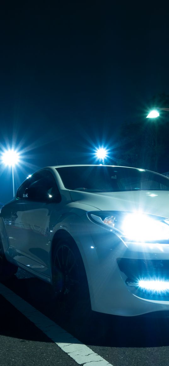 renault megane, headlights, light, night