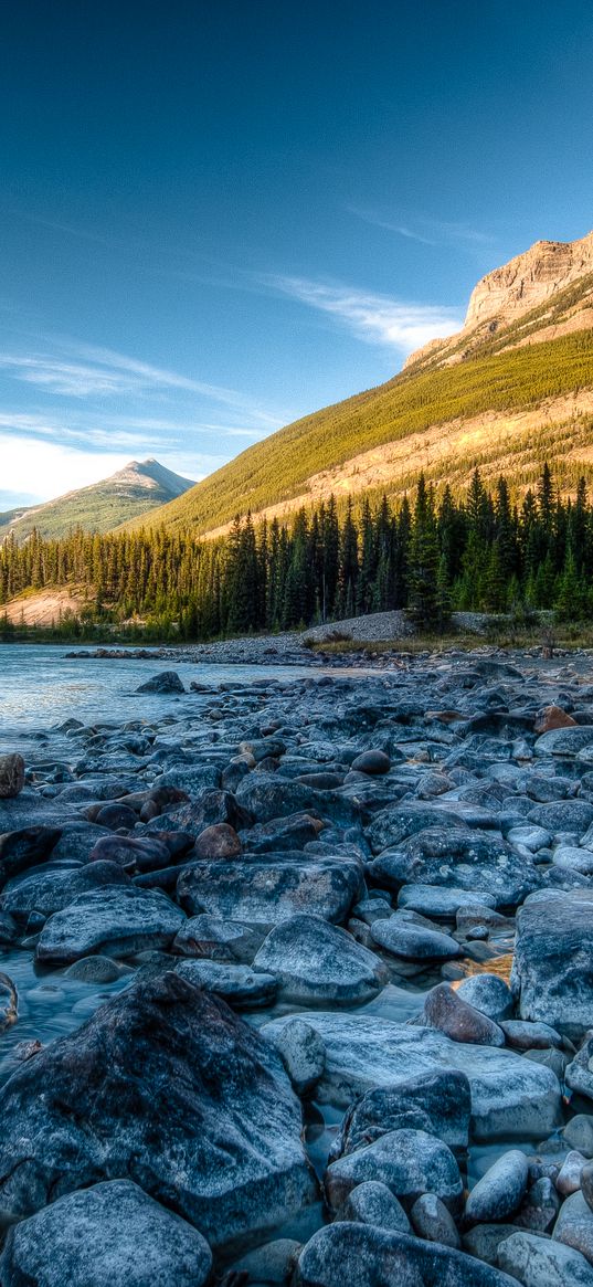 rocky mountains, river, stones, athabasca, alberta, canada, hdr