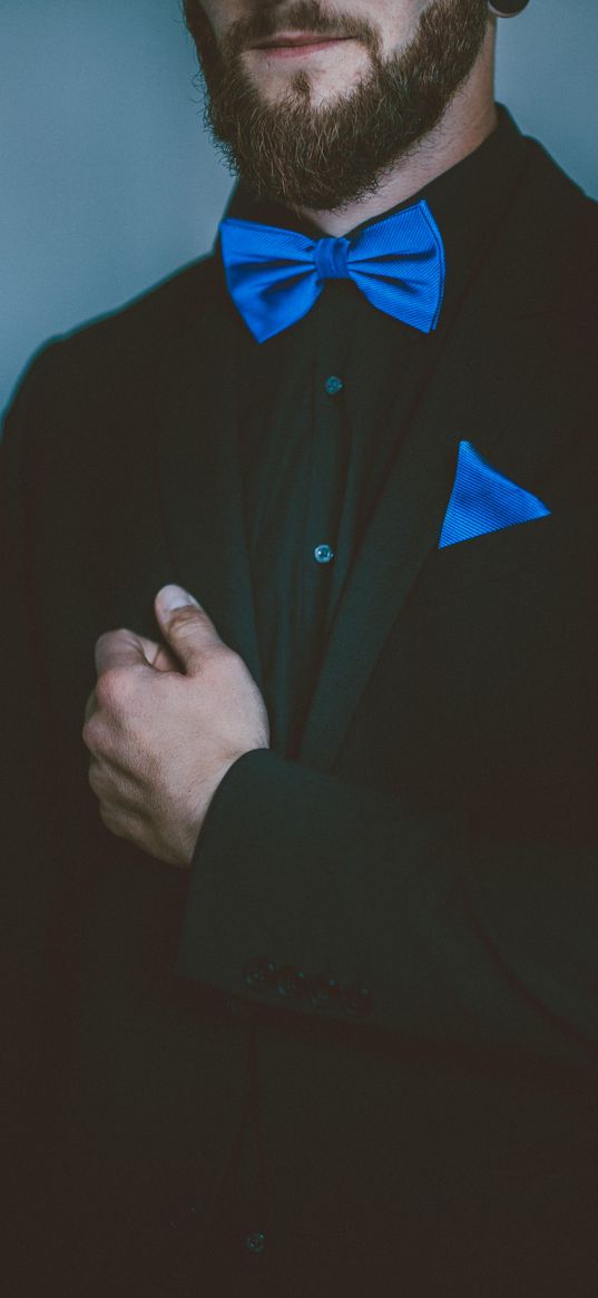 man, beard, bow tie, tie, suit