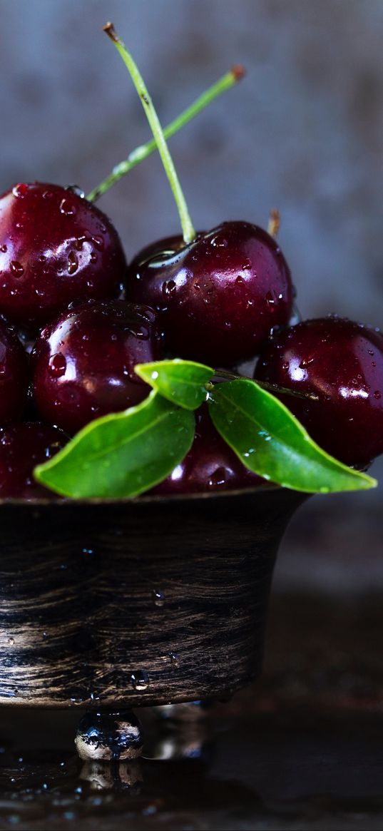 cherries, cherry, berries, drops, ripe, bowl