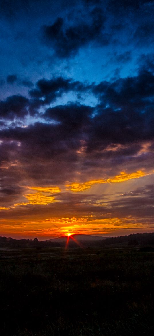 sunrise, dawn, clouds, horizon, sky