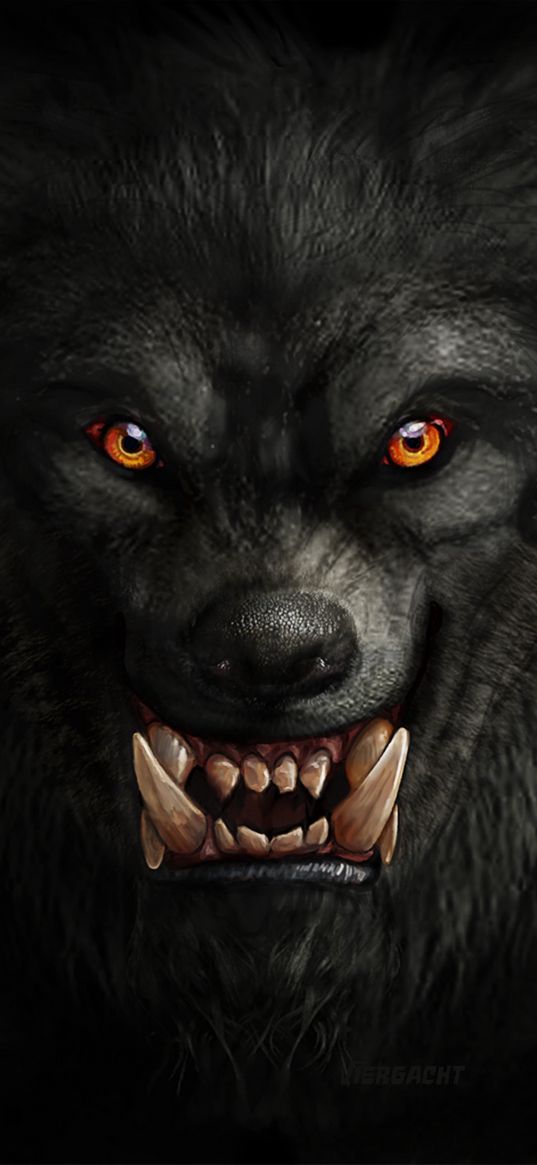 werewolf, wolf, monster, fangs, creature, beast, art