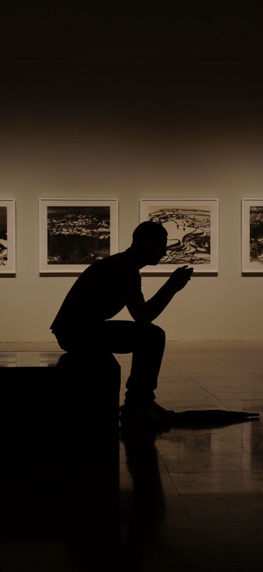 silhouette, loneliness, art, gallery, solitude