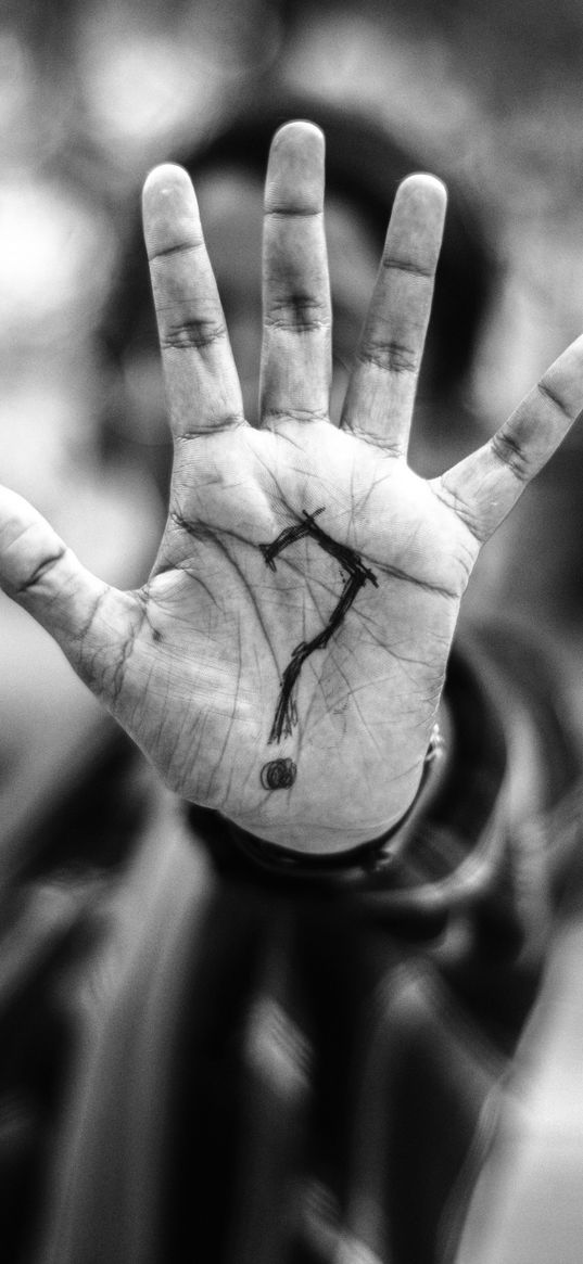 question mark, hand, bw, palm, fingers