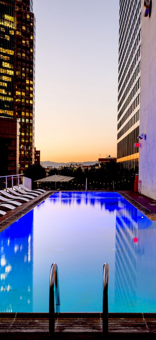 pool, skyscraper, hotel, luxury, los angeles, california