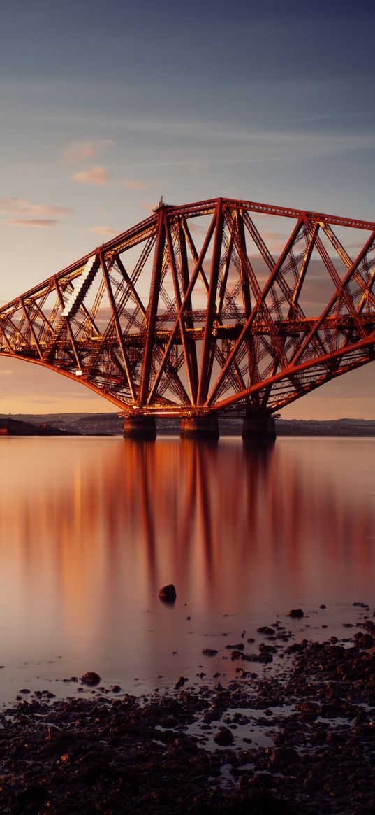 bay, railway bridge, sunset, fort bridge, scotland