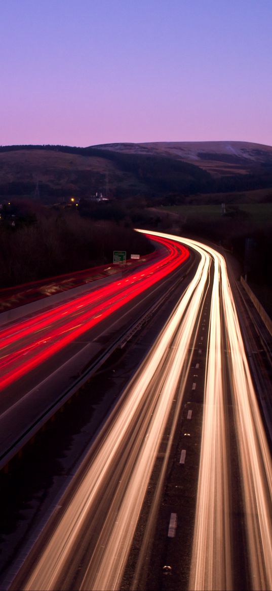 road, highway, night, light, edinburgh, long exposure