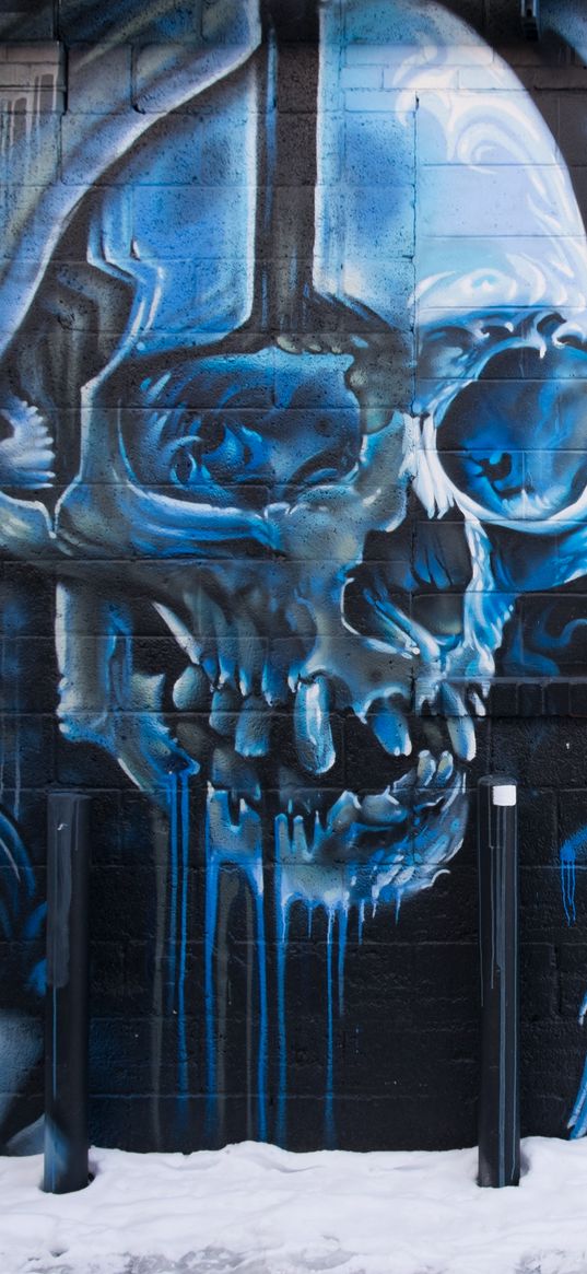 skull, graffiti, street art, wall