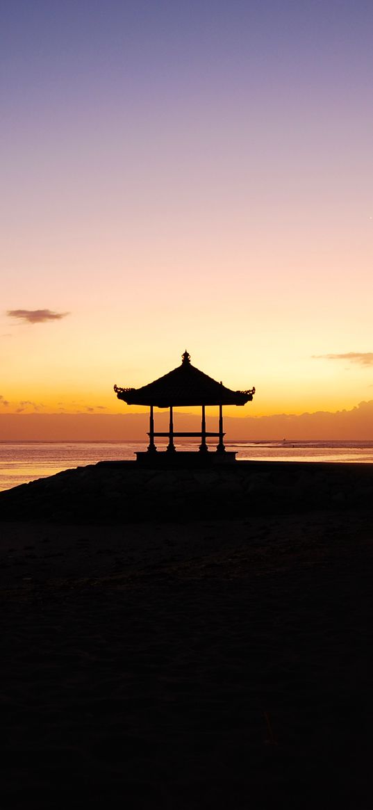 gazebo, ocean, sunset, bali, indonesia