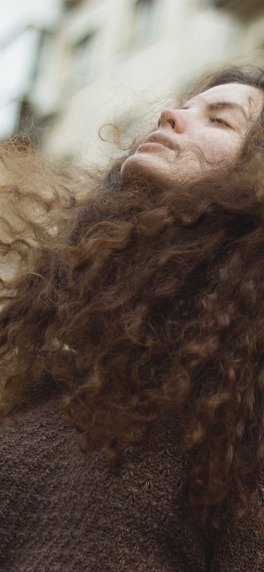 girl, curls, wind, photosession, lightness