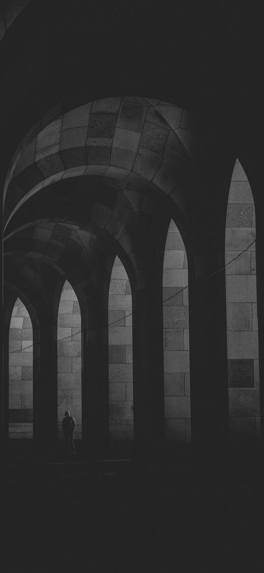 arches, lonely, bw, loneliness