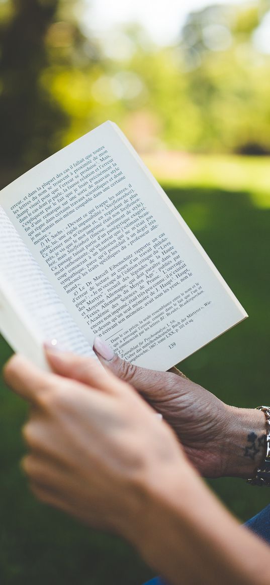 book, reading, hands